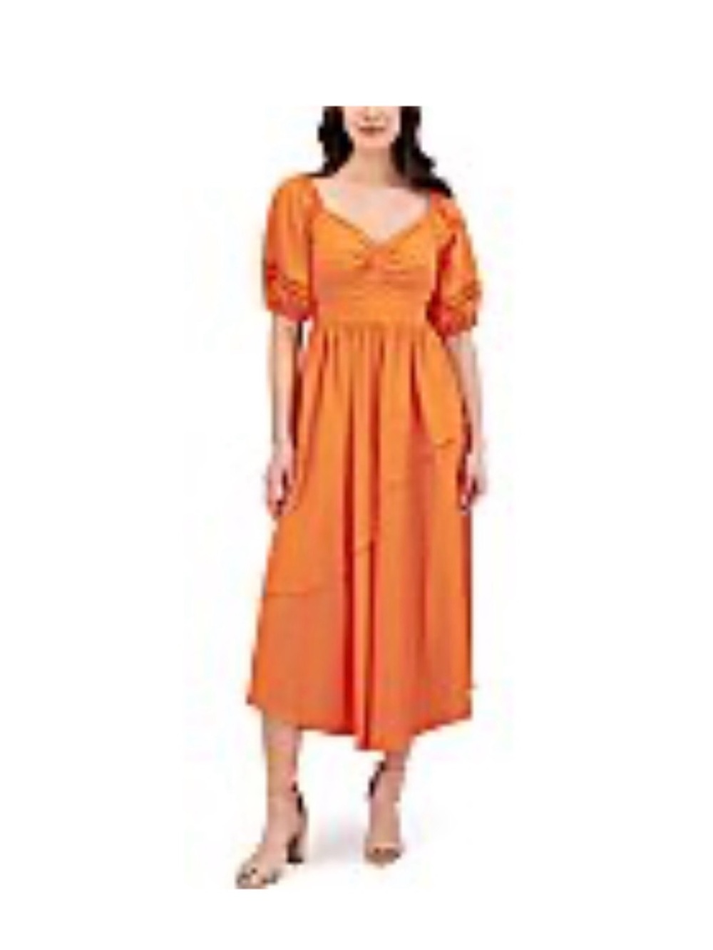 Siena Studio Orange Puff Sleeve Midi Dress